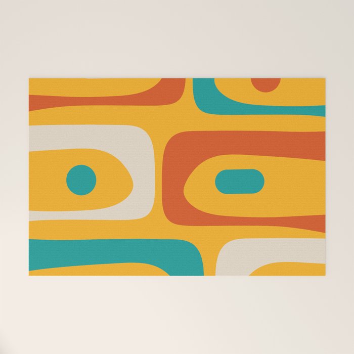 Mid Century Modern Piquet Abstract Minimalist Pattern Orange Yellow Teal Welcome Mat Gallery Image 1