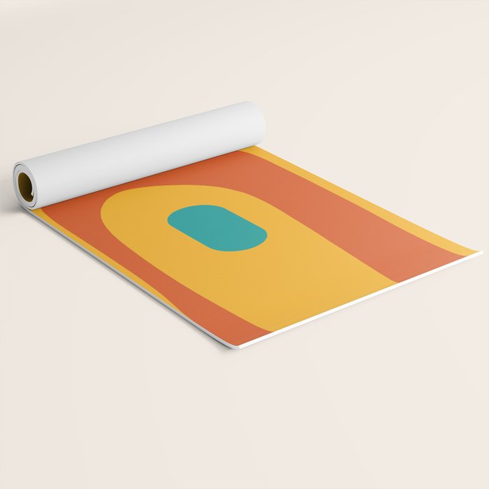 Mid Century Modern Piquet Abstract Minimalist Pattern Orange Yellow Teal Yoga Mat Gallery Image 2