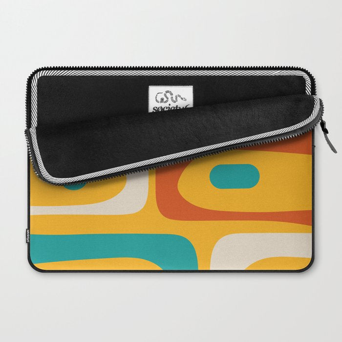 Mid Century Modern Piquet Abstract Minimalist Pattern Orange Yellow Teal Laptop Sleeve Gallery Image 2
