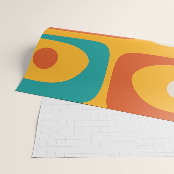 Mid Century Modern Piquet Abstract Minimalist Pattern Orange Yellow Teal Wrapping Paper Gallery Image 2