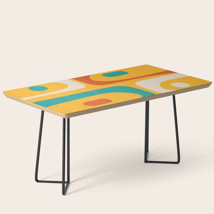 Mid Century Modern Piquet Abstract Minimalist Pattern Orange Yellow Teal Coffee Table Gallery Image 1