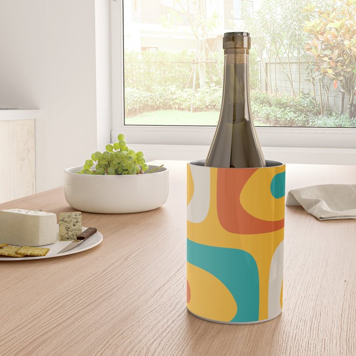 Mid Century Modern Piquet Abstract Minimalist Pattern Orange Yellow Teal Wine Chiller Gallery Image 4