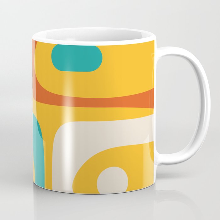 Mid Century Modern Piquet Abstract Minimalist Pattern Orange Yellow Teal Coffee Mug Gallery Image 1