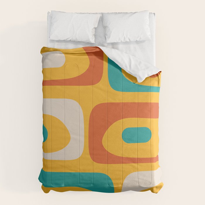 Mid Century Modern Piquet Abstract Minimalist Pattern Orange Yellow Teal Comforter Gallery Image 1