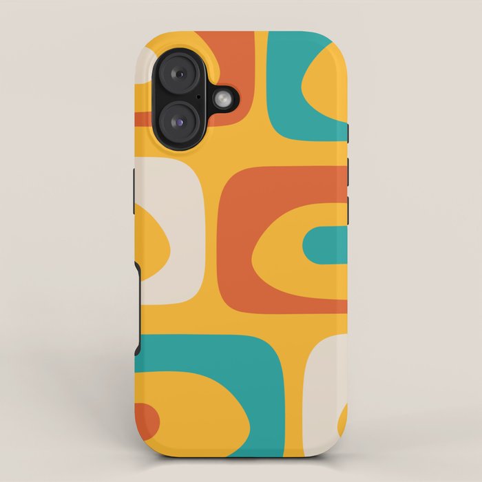 Mid Century Modern Piquet Abstract Minimalist Pattern Orange Yellow Teal iPhone Case Gallery Image 1
