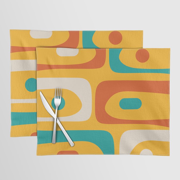 Mid Century Modern Piquet Abstract Minimalist Pattern Orange Yellow Teal Placemat