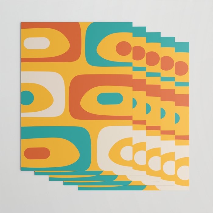 Mid Century Modern Piquet Abstract Minimalist Pattern Orange Yellow Teal Wrapping Paper Gallery Image 3