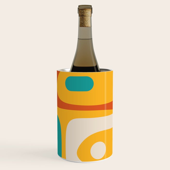 Mid Century Modern Piquet Abstract Minimalist Pattern Orange Yellow Teal Wine Chiller Gallery Image 3