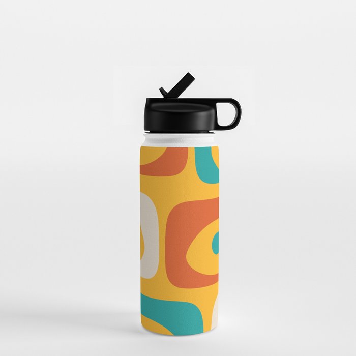 Mid Century Modern Piquet Abstract Minimalist Pattern Orange Yellow Teal Water Bottle Gallery Image 1
