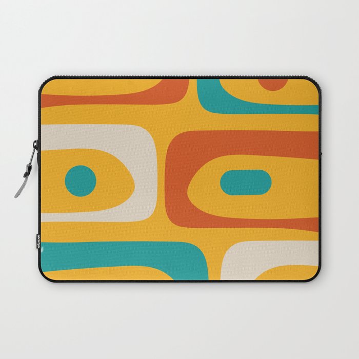 Mid Century Modern Piquet Abstract Minimalist Pattern Orange Yellow Teal Laptop Sleeve Gallery Image 1