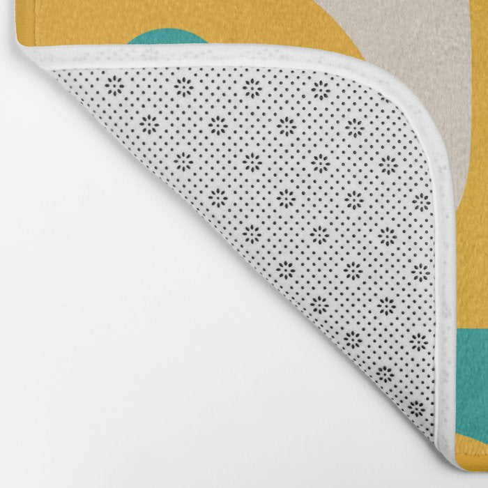 Mid Century Modern Piquet Abstract Minimalist Pattern Orange Yellow Teal Bath Mat Gallery Image 2