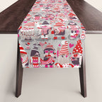 I gnome you more // grey background red and pink Valentine's Day gnomes and motifs Table Runner Gallery Image 1