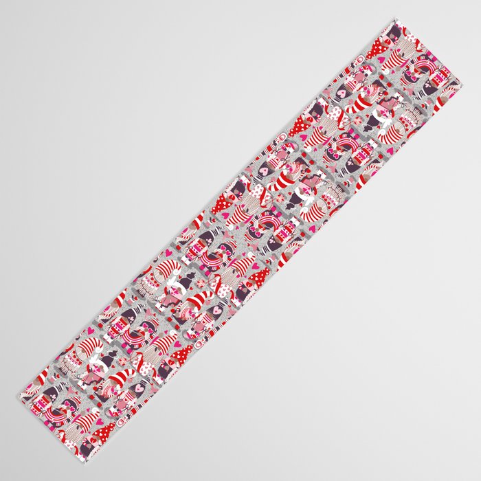 I gnome you more // grey background red and pink Valentine's Day gnomes and motifs Table Runner Gallery Image 3