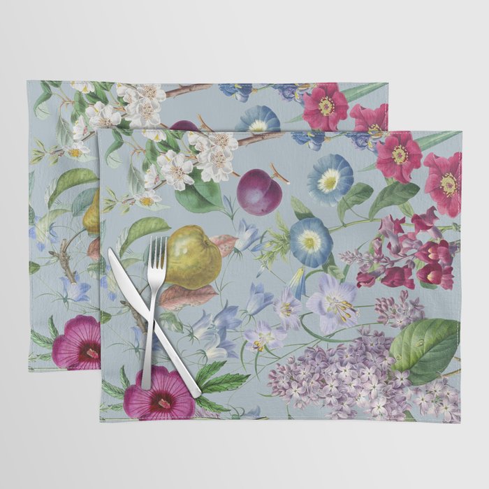 Summer Fruits Botanical Illustration Collage In Blue  Placemat Gallery Image 1