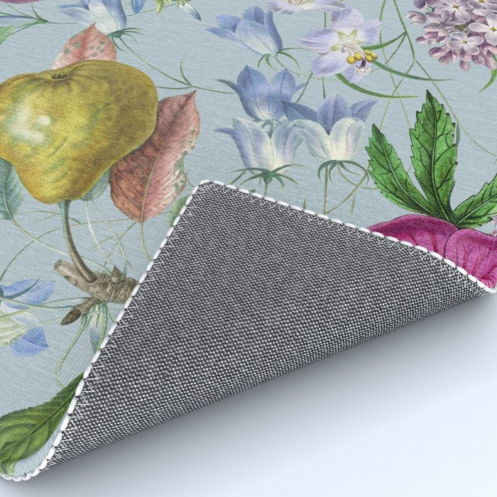 Summer Fruits Botanical Illustration Collage In Blue  Rug Gallery Image 4