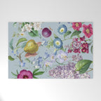 Summer Fruits Botanical Illustration Collage In Blue  Welcome Mat Gallery Image 1
