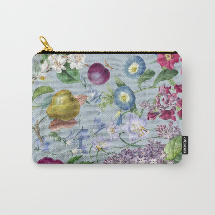 Summer Fruits Botanical Illustration Collage In Blue  Carry All Pouch Gallery Image 1