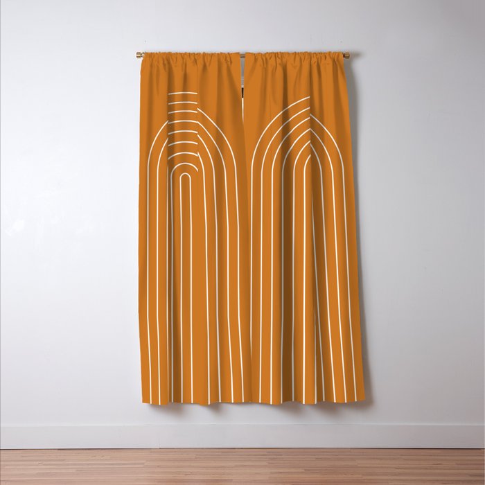 Minimal Arch XXII Bright 70s Orange Modern Geometric Lines Window Curtain Gallery Image 3
