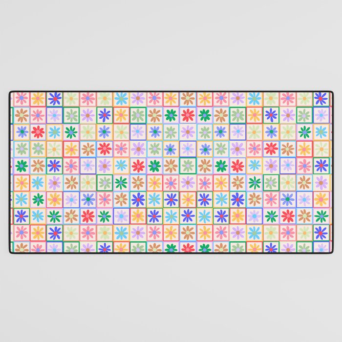 Cute Checkered Flowers in Beige  Desk Mat Gallery Image 3