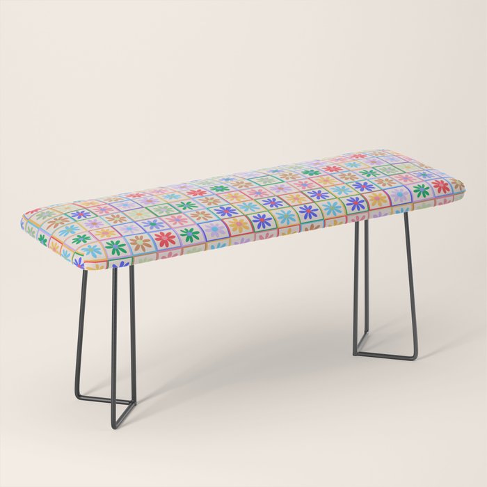 Cute Checkered Flowers in Beige  Bench Gallery Image 1