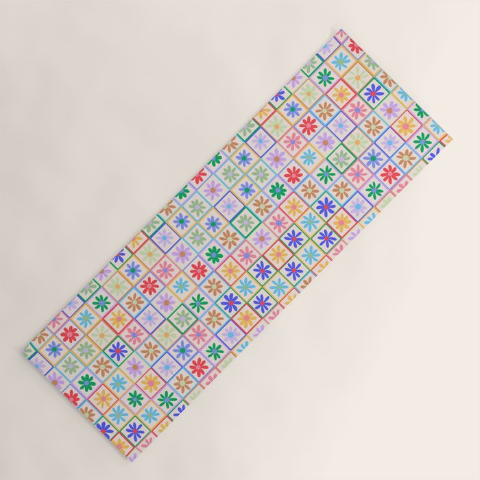 Cute Checkered Flowers in Beige  Yoga Mat Gallery Image 1