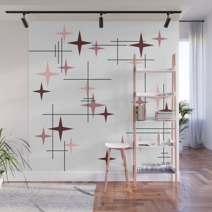 Mid Century Modern Stars (Pink) Wall Mural Gallery Image 1