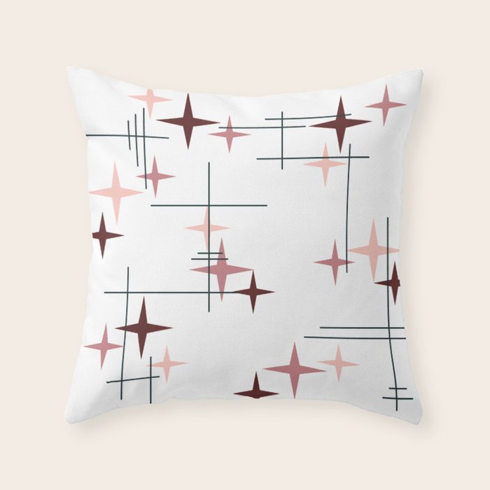 Mid Century Modern Stars (Pink) Throw Pillow Gallery Image 1
