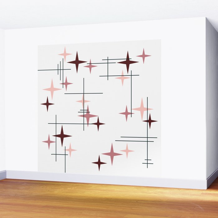 Mid Century Modern Stars (Pink) Wall Mural Gallery Image 2