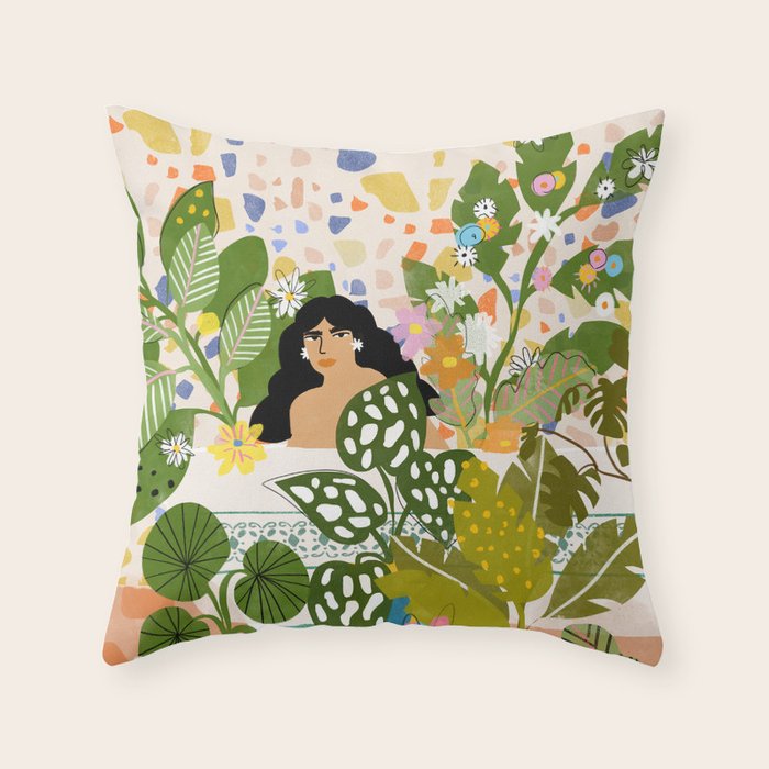 Bathing with Plants Throw Pillow Gallery Image 6