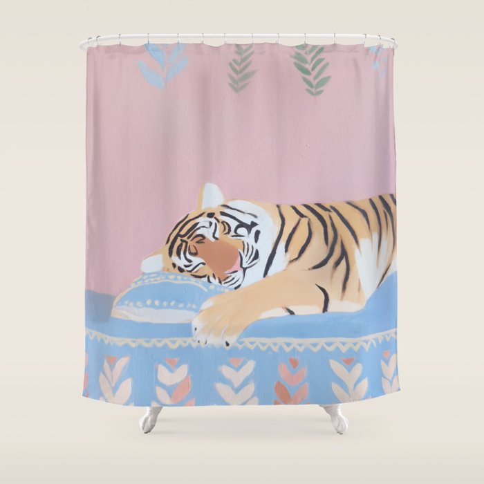 Dreaming Tiger Botanical Bliss Shower Curtain Gallery Image 1