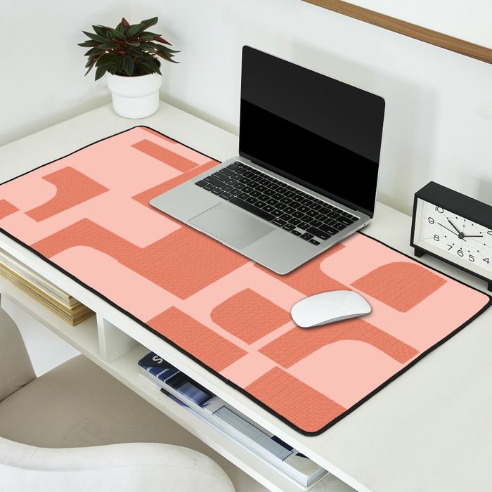 Abstract in tomato red and pink Desk Mat Gallery Image 2