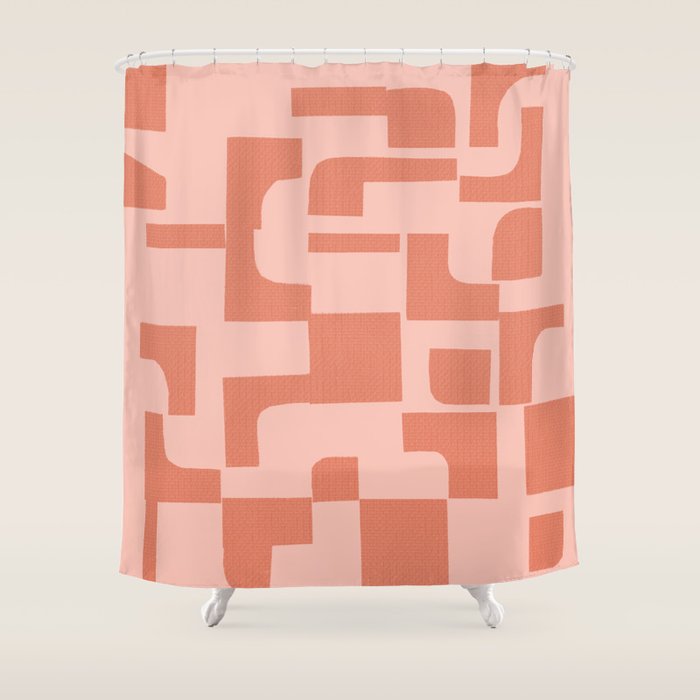 Abstract in tomato red and pink Shower Curtain Gallery Image 1