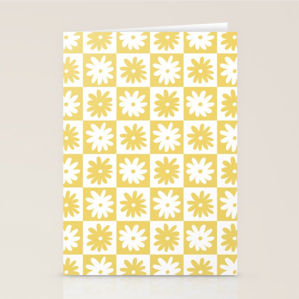 Yellow And White Checkered Flower Pattern Stationery Card Gallery Image 2