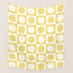 Yellow And White Checkered Flower Pattern Wall Tapestry Gallery Image 4