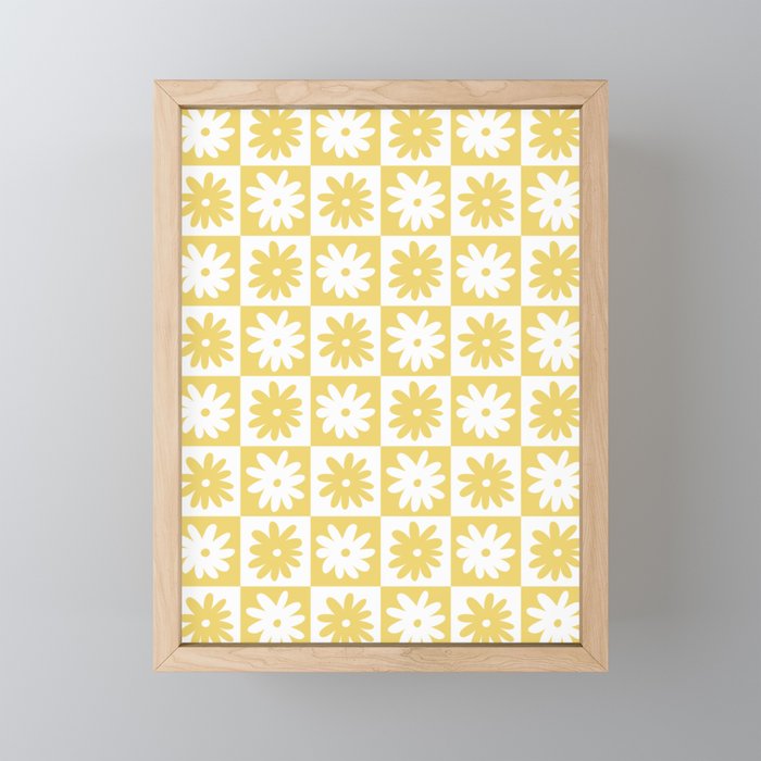 Yellow And White Checkered Flower Pattern Mini Art Print Gallery Image 1