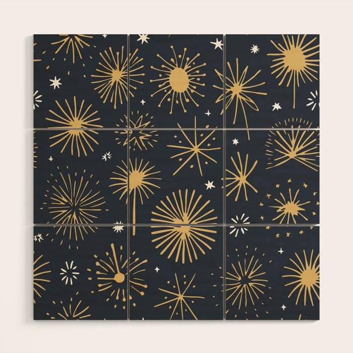 Firework display doodle art pattern Wood Wall Art Gallery Image 1