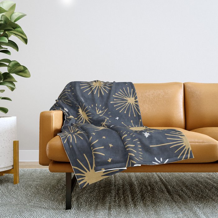Firework display doodle art pattern Throw Blanket Gallery Image 1