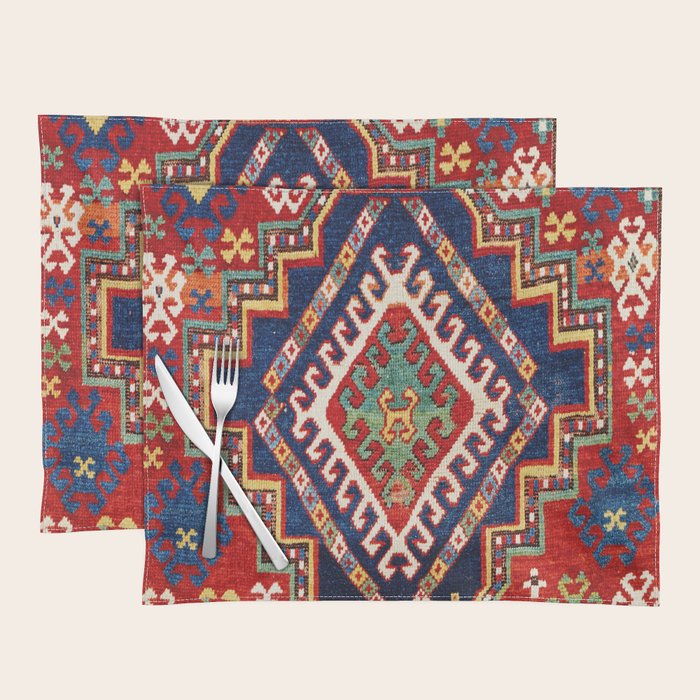 Three Medallion Kazak Southwest Caucasus Carpet Print Placemat Gallery Image 1