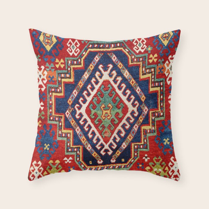 Three Medallion Kazak Southwest Caucasus Carpet Print Throw Pillow Gallery Image 6