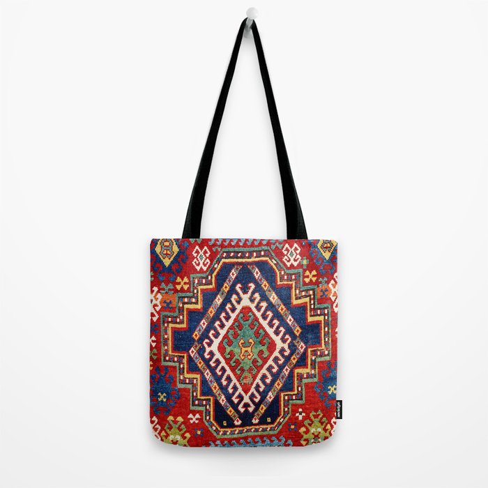 Three Medallion Kazak Southwest Caucasus Carpet Print Tote Bag Gallery Image 2