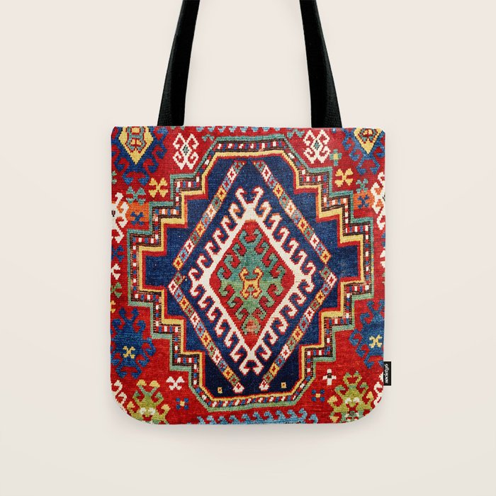Three Medallion Kazak Southwest Caucasus Carpet Print Tote Bag Gallery Image 1