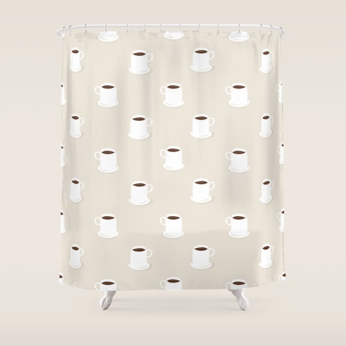 Retro coffee cup cartoon pattern Shower Curtain Gallery Image 1