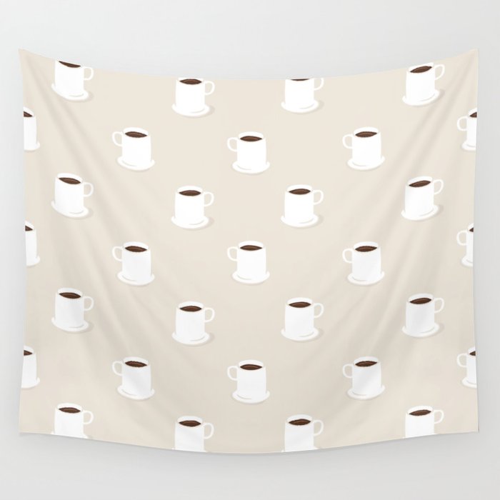 Retro coffee cup cartoon pattern Wall Tapestry Gallery Image 1