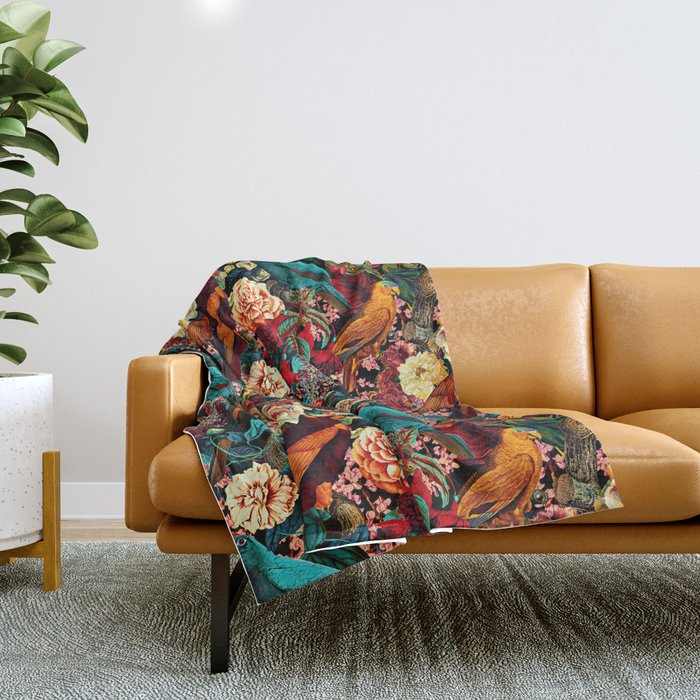 FLORAL AND BIRDS XVII Throw Blanket Gallery Image 1