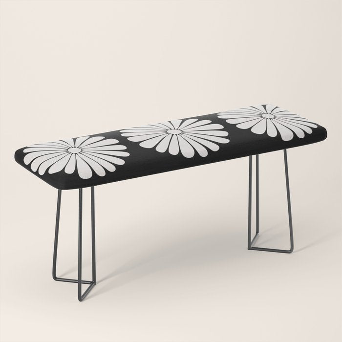 Retro Daisy Abstract II Black and White Bold Floral Bench Gallery Image 1