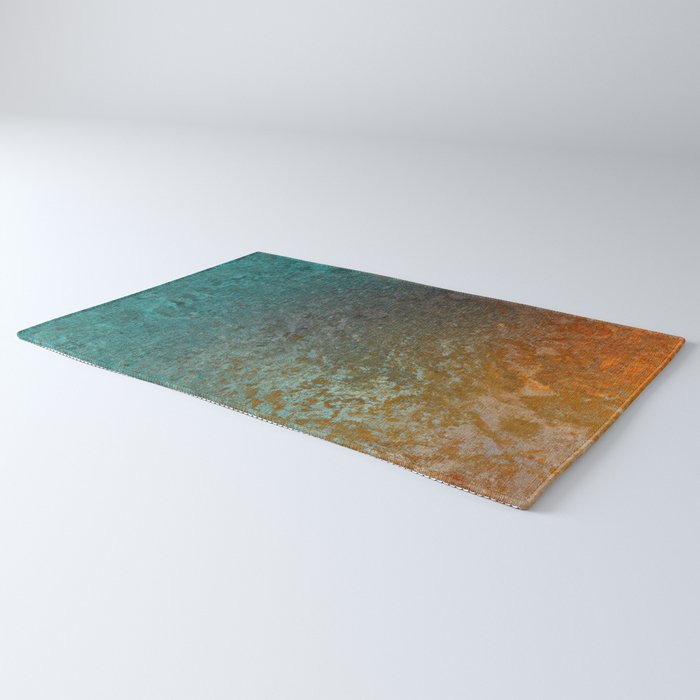 Teal and Copper Rust in Vintage Aesthetic Grunge Rug Gallery Image 3