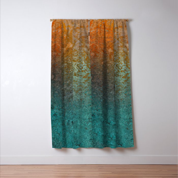 Teal and Copper Rust in Vintage Aesthetic Grunge Window Curtain Gallery Image 3