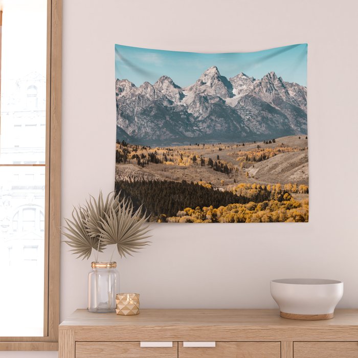 Grand Teton National Park Autumn Aspen Landscape Wall Tapestry Gallery Image 2