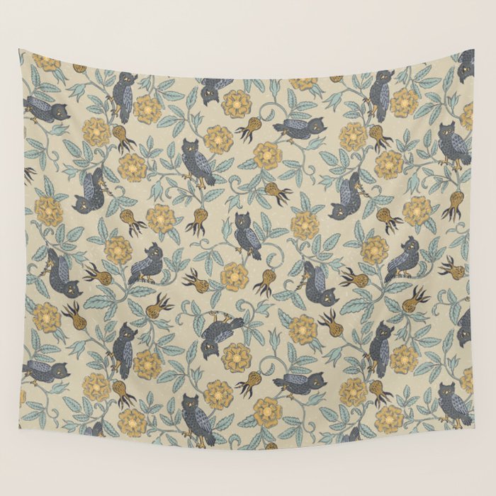 Tudor Owls in Grey Wall Tapestry Gallery Image 4