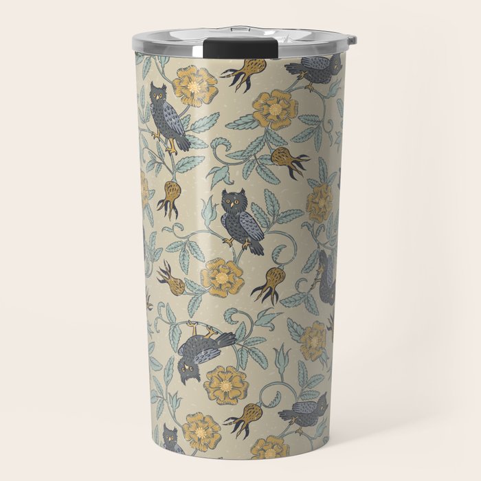 Tudor Owls in Grey Travel Mug Gallery Image 1